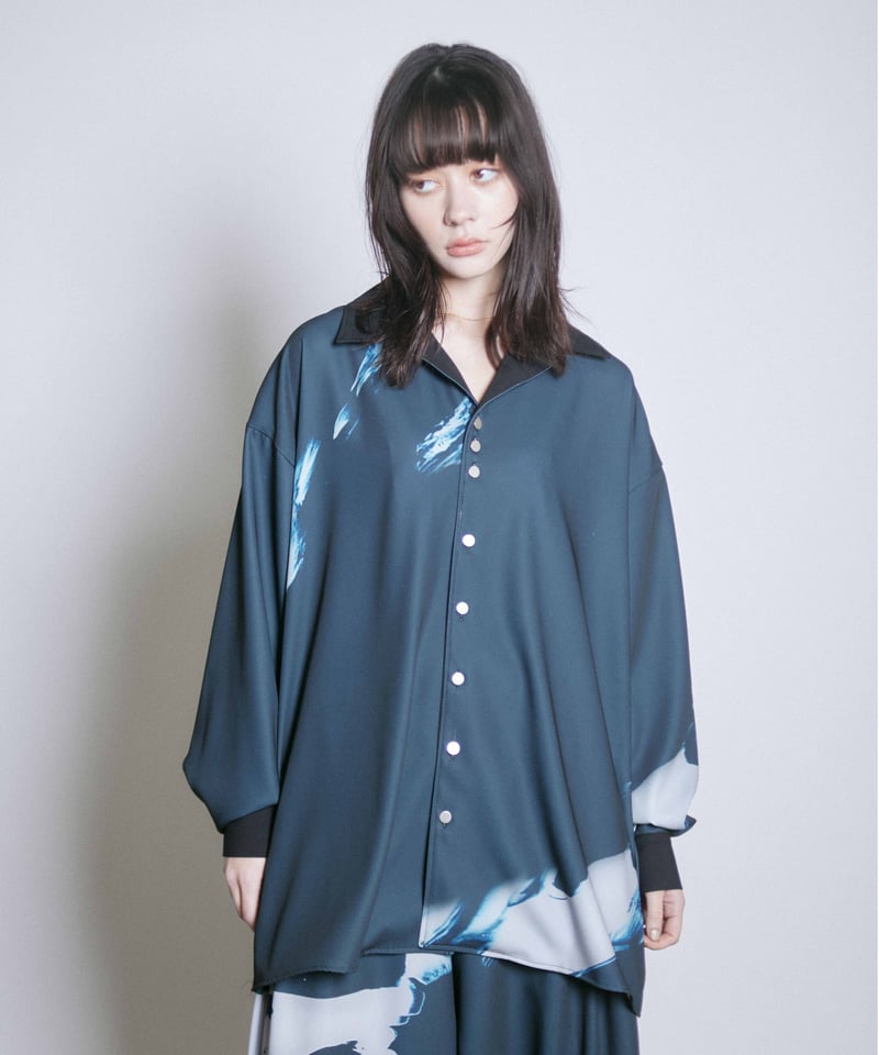 Stony paint open collar shirt / Onyx | 0658