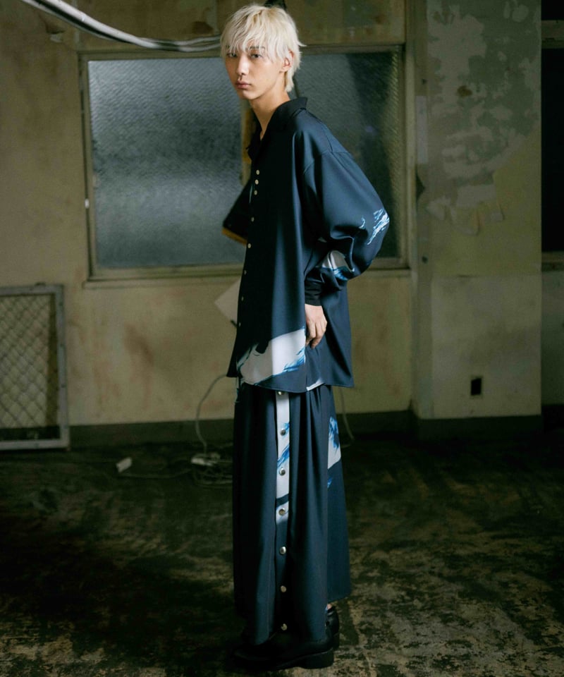 Stony paint snap HAKAMA pants / Onyx | 0658 