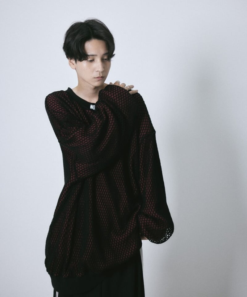 No.13 mesh layered thermal knit / Dark red&Blac