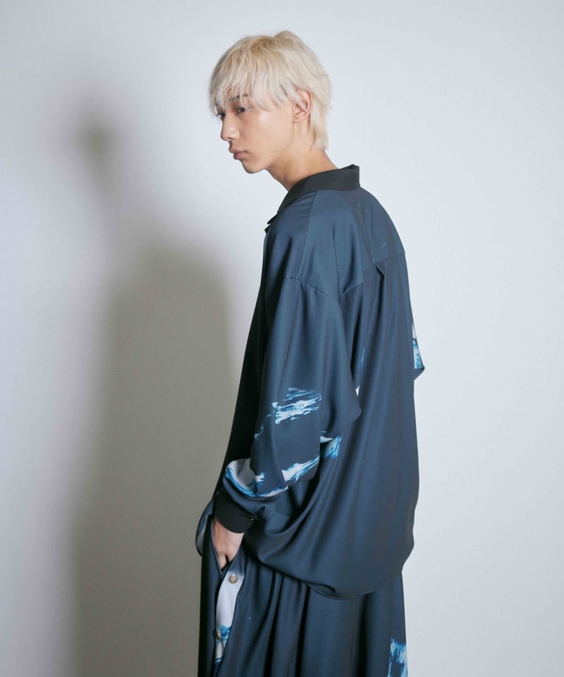 Stony paint open collar shirt / Onyx | 0658