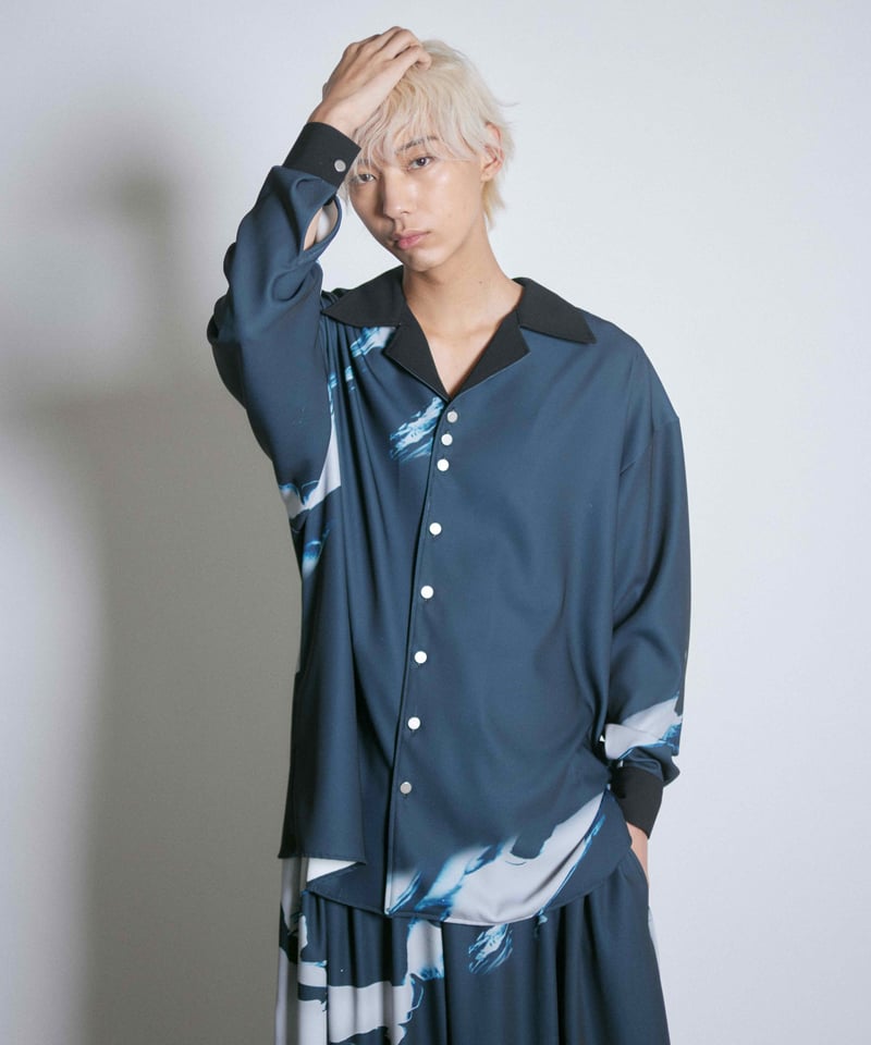 Stony paint open collar shirt / Onyx | 0658