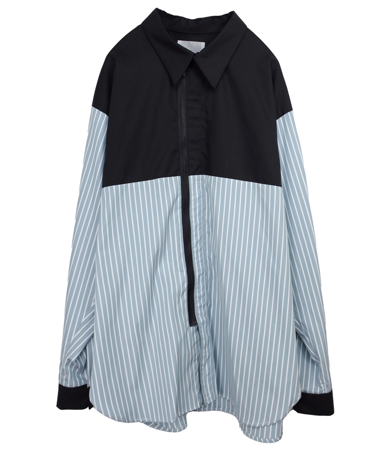 Andante front zip shirt / Black&Bule stripe | 0658