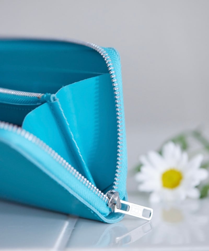 Quiet】leather long wallet / Turquoise Blue | 0658