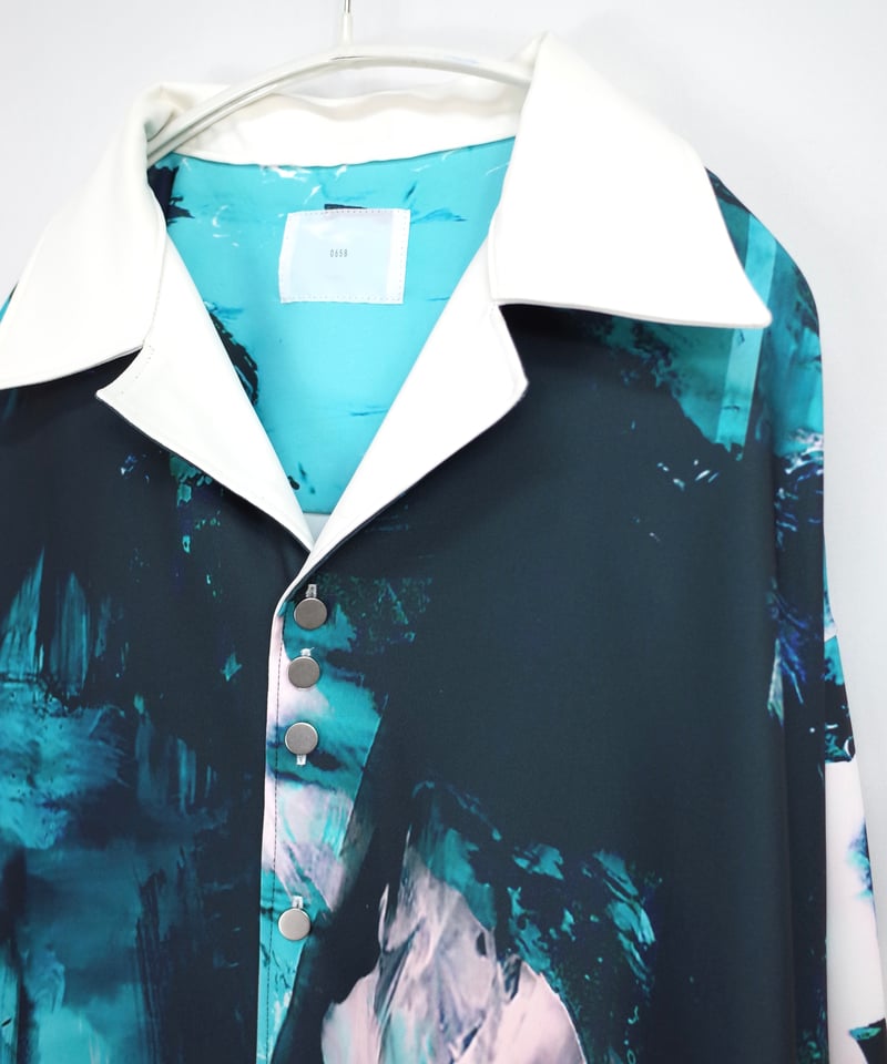 Stony paint open collar shirt / Turquoise | 0658 Stony paint open collar shirt / Turquoise | 0658