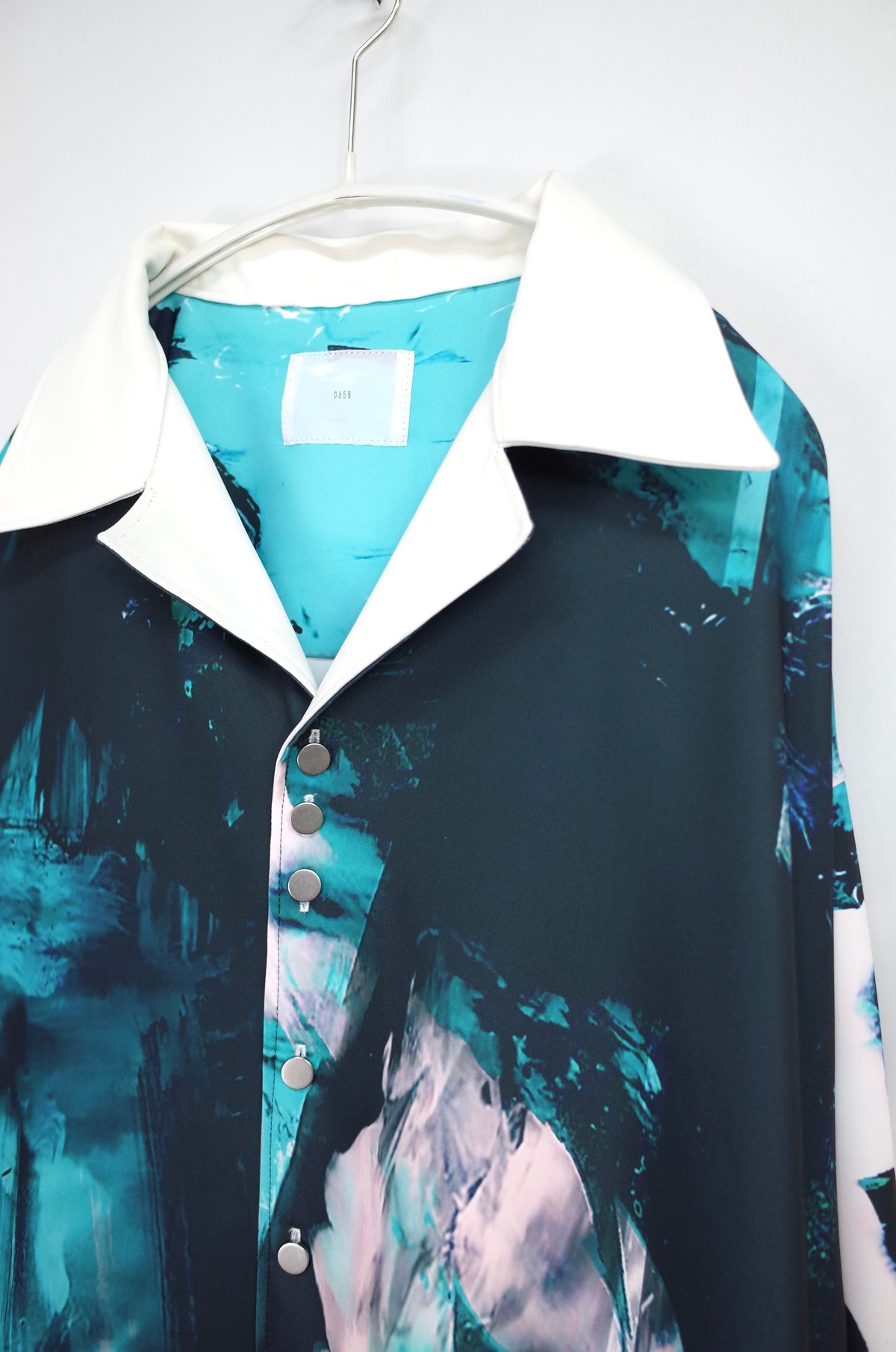 Stony paint open collar shirt / Turquoise | 0658 