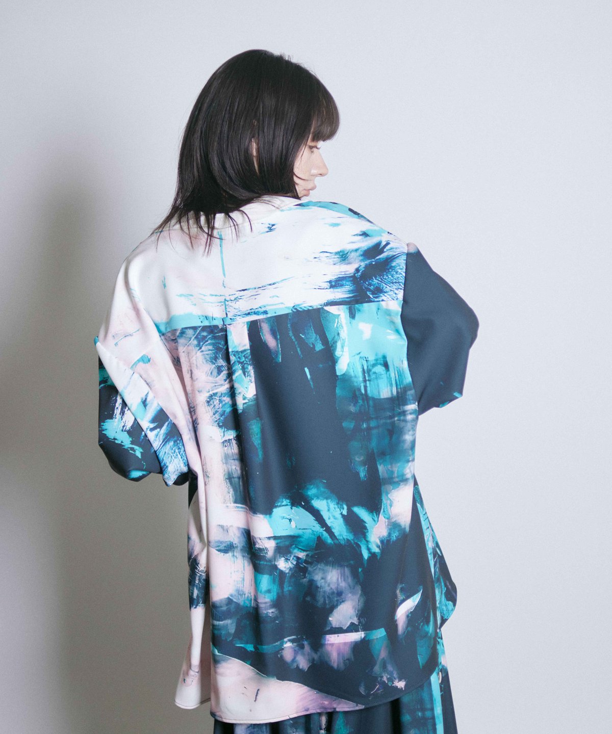 Stony paint open collar shirt / Turquoise | 0658 Stony paint open collar shirt / Turquoise | 0658