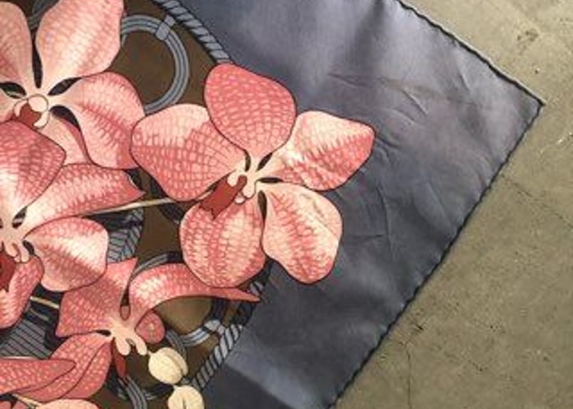 ヴィンテージエルメススカーフ アジアの想い出 ブルーグレー SOUVENIRS