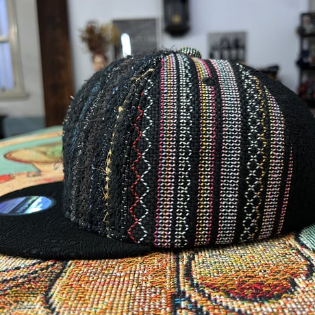【XL】手縫刺繍ｘ裂き手織りｘ信長マントMIXCAP 02