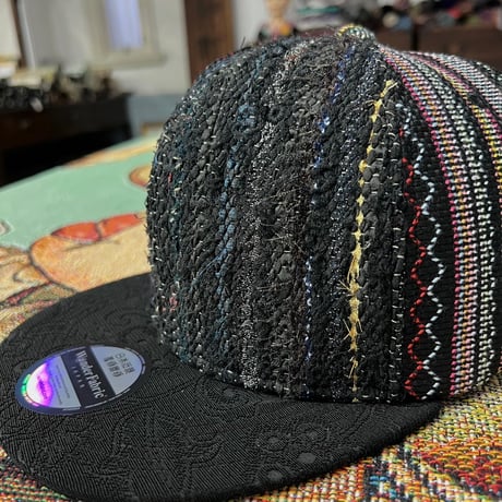 【XL】手縫刺繍ｘ裂き手織りｘ信長マントMIXCAP 02