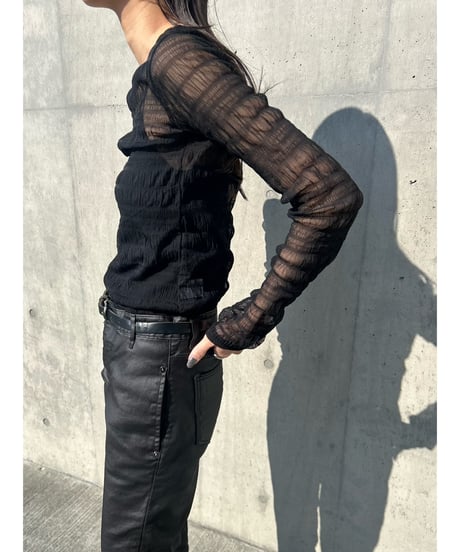 【即納】see-through gather tops