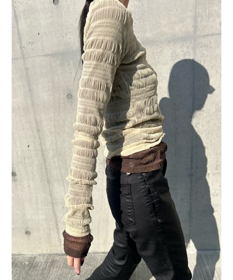【即納】see-through gather tops