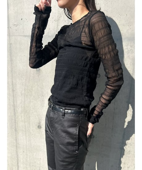 【即納】see-through gather tops