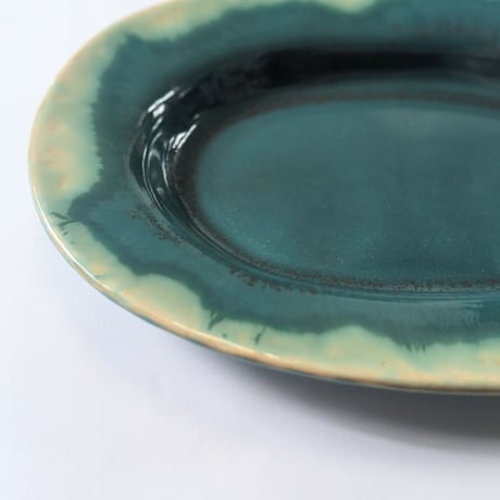 Melt series oval plate L - Bottle green