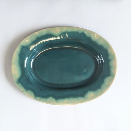 Melt series oval plate L - Bottle green