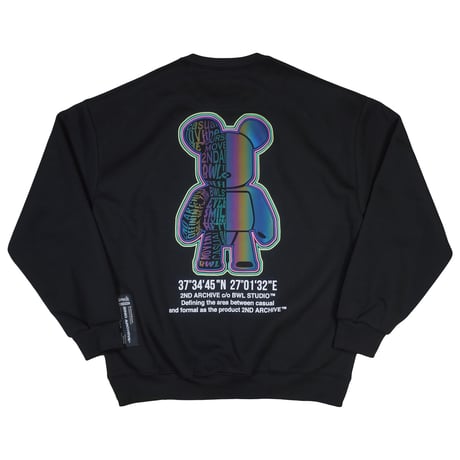 2ND ARCHIVE / REFLECTOR BEAR CREW SWEAT / BLACK