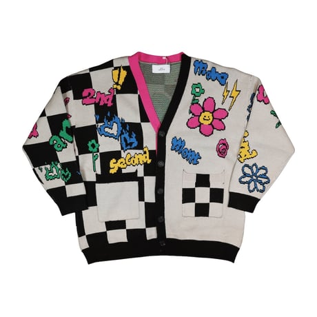 2ND ARCHIVE / CHECKER KNIT CARDIGAN / PINK