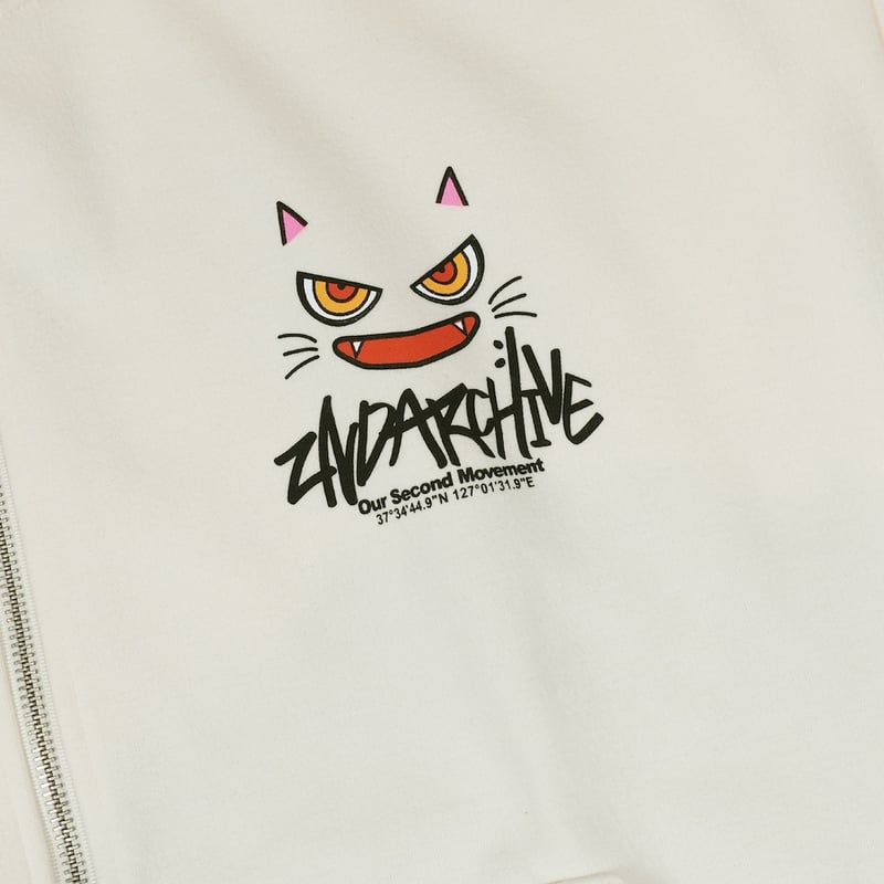 2ND ARCHIVE / CAT ALL ZIP HOODIE / CREAM | DAMIANO