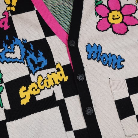 2ND ARCHIVE / CHECKER KNIT CARDIGAN / PINK
