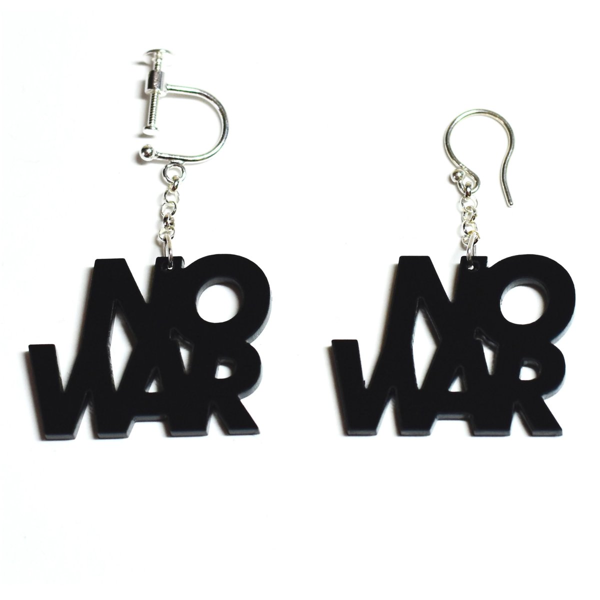 NO WAR” earring or pierce（Black / Clear） | thi