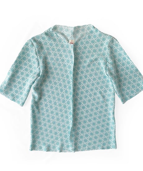 燐シャツMen's〈ちりめん麻の葉 水色〉