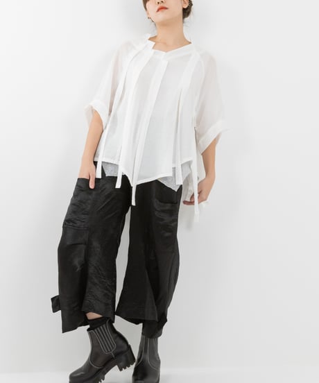 Basic Rin タックタックパンツ〈サテン黒〉【ご注文いただいてからの制作】