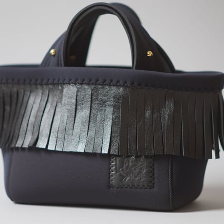 <受注>LozzSandra/“Leather fringe” MINI tote bag 【Stitch color: Black】