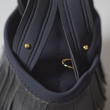 <受注>LozzSandra/“Leather fringe” MINI tote bag 【Stitch color: Black】
