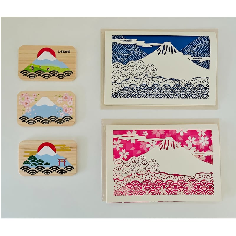 しずおか富士山セット 切り絵レターセット 2種＋ヒノキのマグネット3種