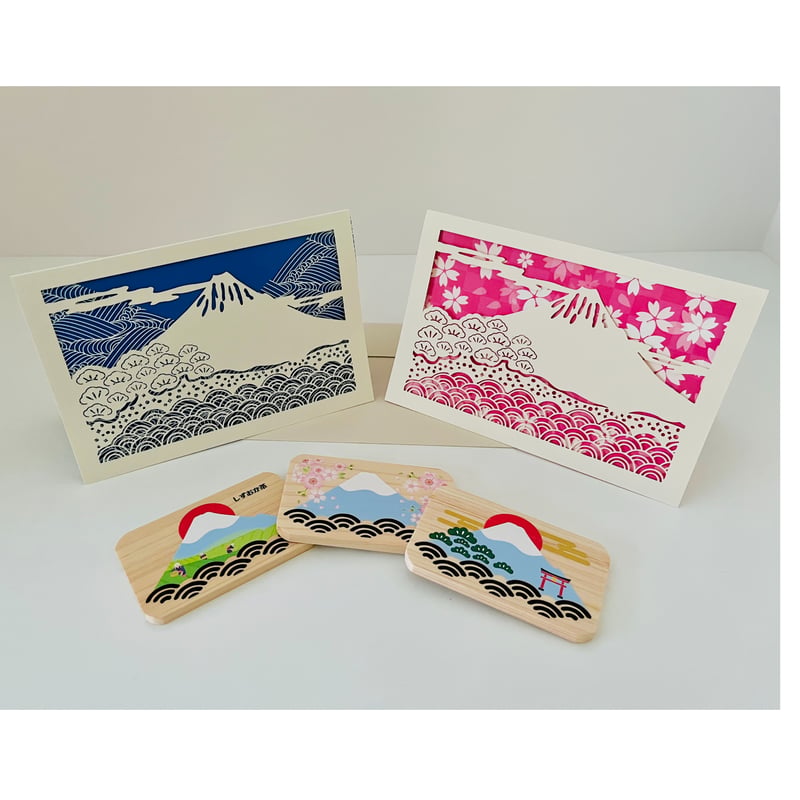 しずおか富士山セット 切り絵レターセット 2種＋ヒノキのマグネット3種