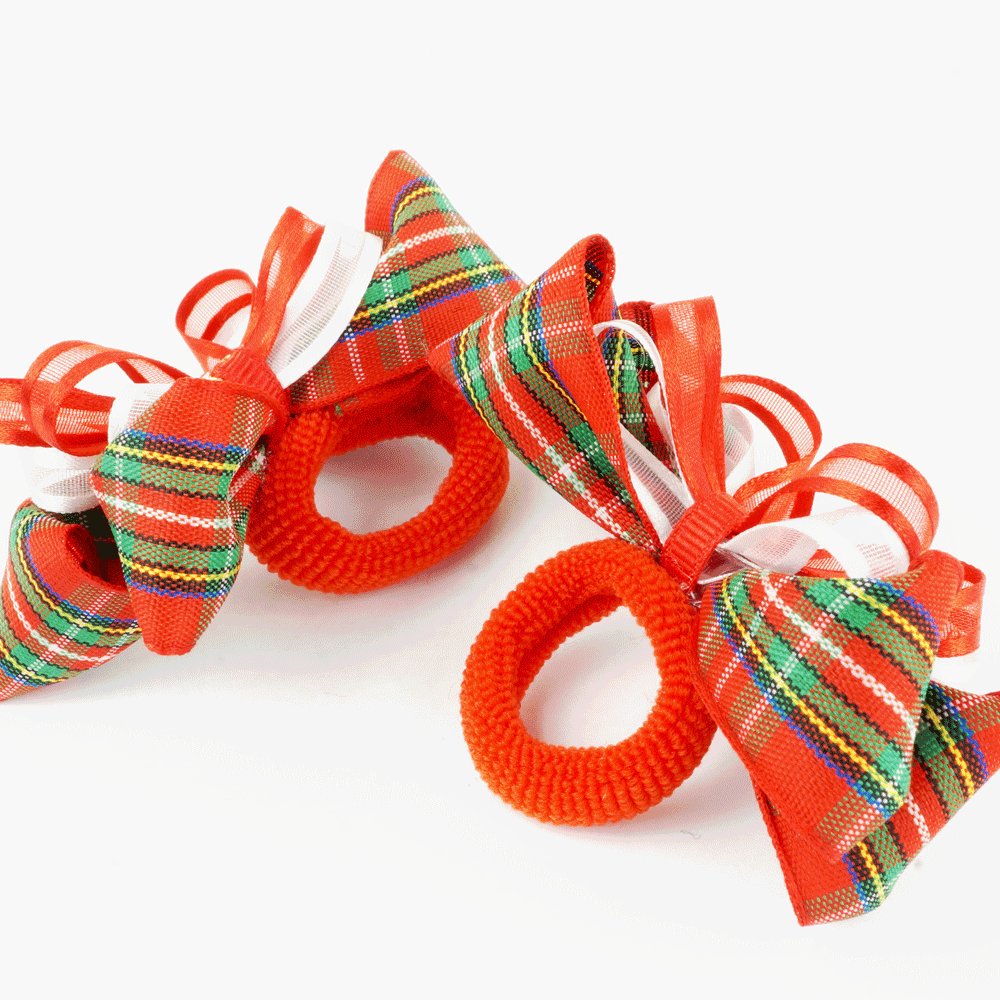 2個セット） タータンチェック リボン ヘアゴム ツインテール キッズ