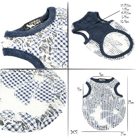 ギンガムチェック 透かしフラワー レース ペットドックウェア 愛犬 犬用服 犬用ウェア 涼しい 夏ウェアDog Ware お散歩グッズ：DW190501