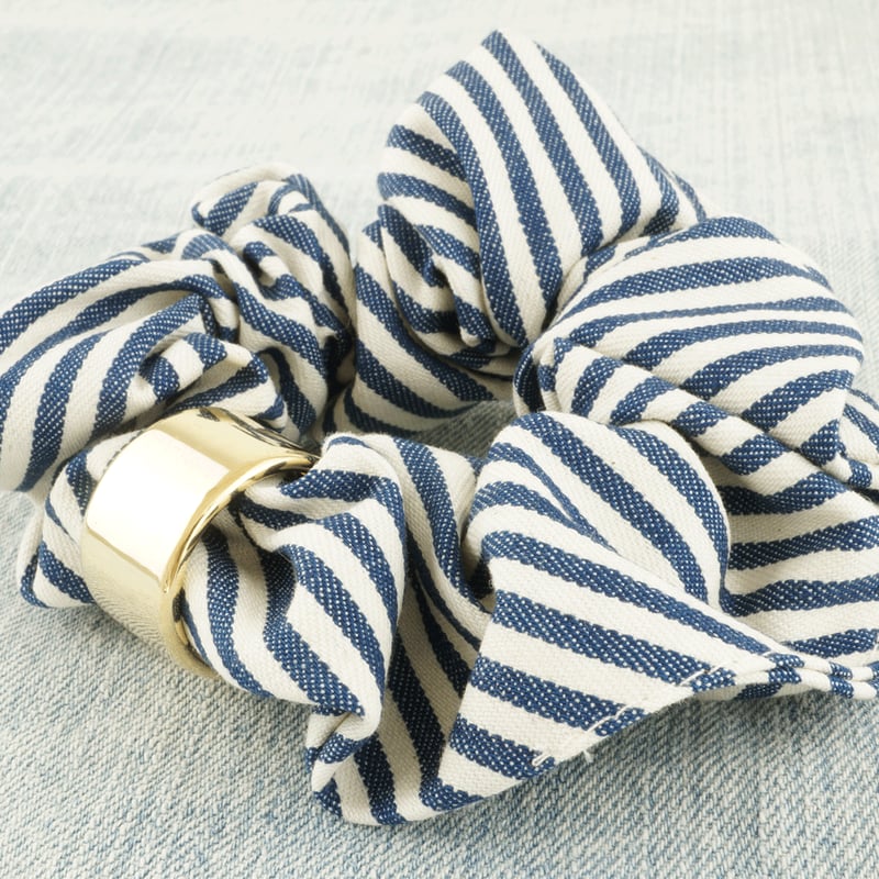 プレート付き シンプル ストライプ ボーダー シュシュ ヘア