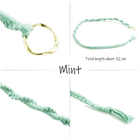 ゴールド ラウンドチャーム付き ワンカラー ハンドメイド ミサンガ Missanga アンクレット お守り コットンコードアンクレット メンズ レディース ユニセックス アクセサリー