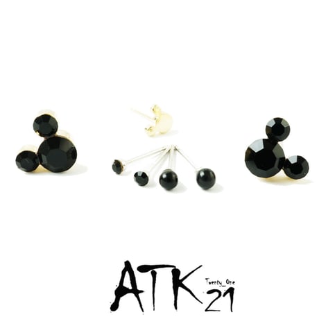 (7点セット）ミッキー モチーフ Black ゴールド セットピアス  スタッドピアス メンズ レディース  ユニセックス アクセサリー：PSS181003