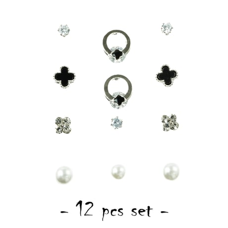 （12点セット）クローバー パール ストーン セットピアス シルバー ピンクゴールド スタッドピアス おしゃれ レディース アクセサリー：PSS200102