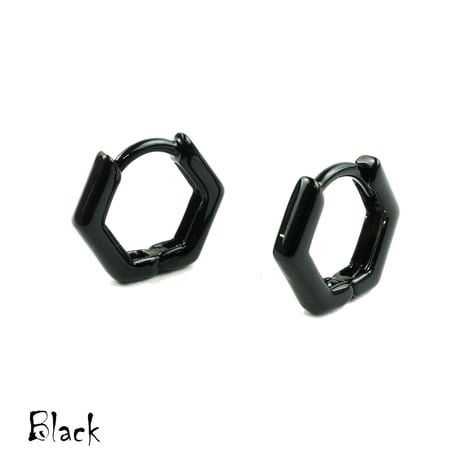 両耳用（2点セット）シンプル 5角形 フープピアス リングピアス ブラック シルバー 18G  メンズ レディース ユニセックス アクセサリー：PHB180702 S