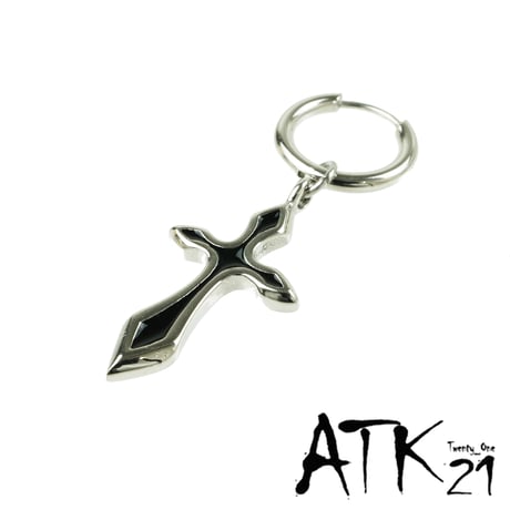 片耳用（1個売り）クロス 十字架 ブラック シルバー フープピアス リングピアス ステンレス 20G メンズ レディース ユニセックス アクセサリー：MBS191206