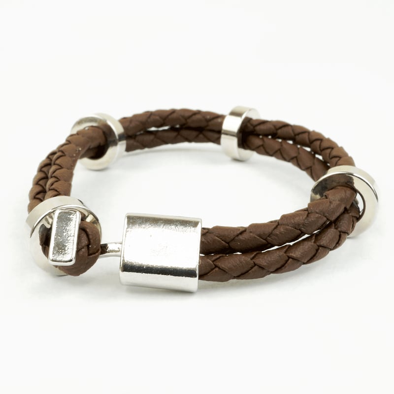 2連 2ライン 3リング レザーブレスレット メンズブレスレット