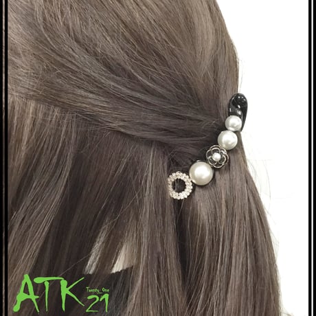 オープンサークル ラインストーン パール カメリア バナナクリップ ヘアクリップ レディース 簡単ヘアアレンジ ヘアアクセサリー：BNN180801