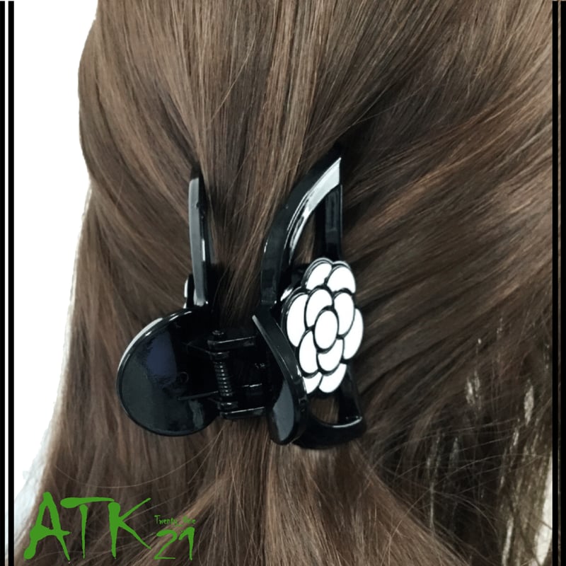 カメリア ブラック バンスクリップ ヘアクリップ 髪留め 簡単ヘア