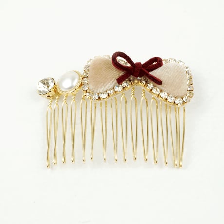 ベロア リボン パール ビジュー ヘア コーム レディース ヘアアクセサリー ヘアアレンジ：HKM160801
