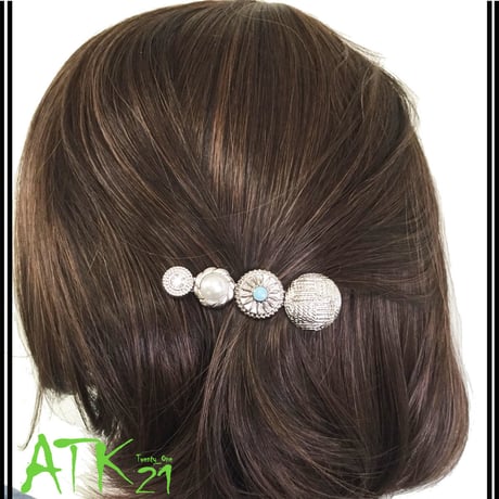 シルバー コンチョ ターコイズ パール ビジュー アンティーク ビンテージ ヘアクリップ ダッカール くちばしクリップ 簡単ヘアアレンジ レディース ヘアアクセサリー：HD180401