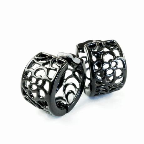 両耳用（2個セット）透かし ブラック フープ リング ピアス シンプル メンズ レディース アクセサリー ：MPB160502