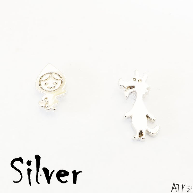 赤ずきんちゃん オオカミ おとぎ話 アシンメトリー ピアス 童話 遊び心