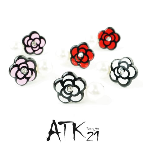 カメリア パール スタッド ピアス かわいい cute レディース アクセサリー：PKM180302