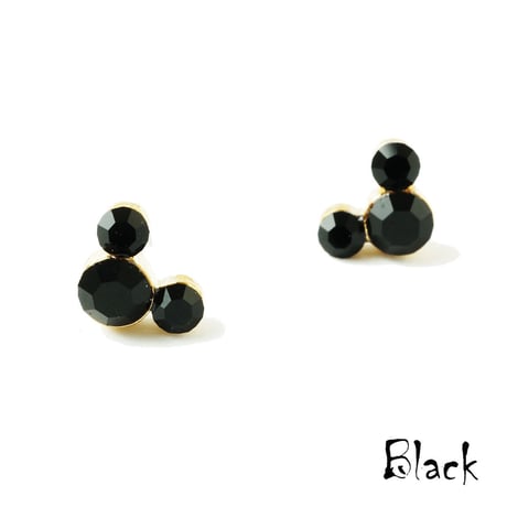 両耳用(2点セット）ミッキー モチーフ Black キラキラ クリア  スタッドピアス メンズ レディース  ユニセックス アクセサリー：PSS181004