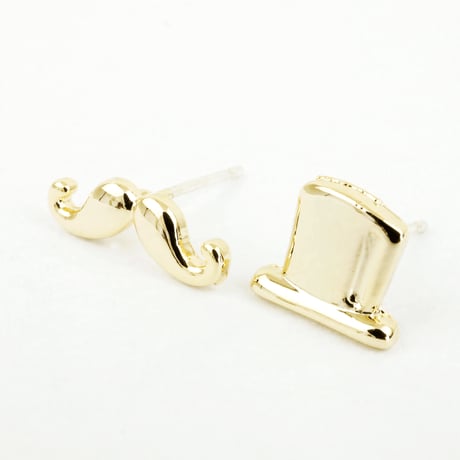 シルクハット ひげ 帽子 髭 男爵セット スタッドピアス おもしろアイテム Silverpost925 シルバー ゴールド メンズ レディース ユニセックス アクセサリー：PS160607