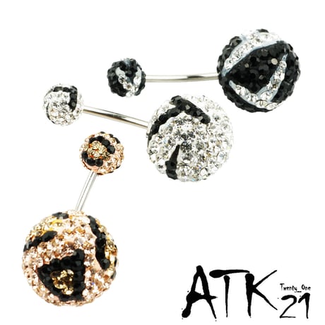 （1個売り）へそピアス 16G パヴェ バナナバーベル ヒョウ柄 ボディピアス スワロフスキー サージカルステンレス316L アクセサリー