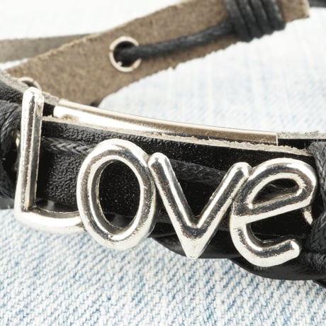 レザーコードブレスレット ☮∞♡LOVE ピースマーク 無限大ハート プレート付 ペアブレスレット メンズ レディース アクセサリー:MB160305