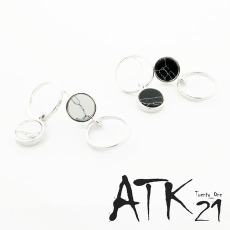 大理石 マーブル サークル オープンサークル アシンメトリー ピアス シンプル レディース アクセサリー：PA170201